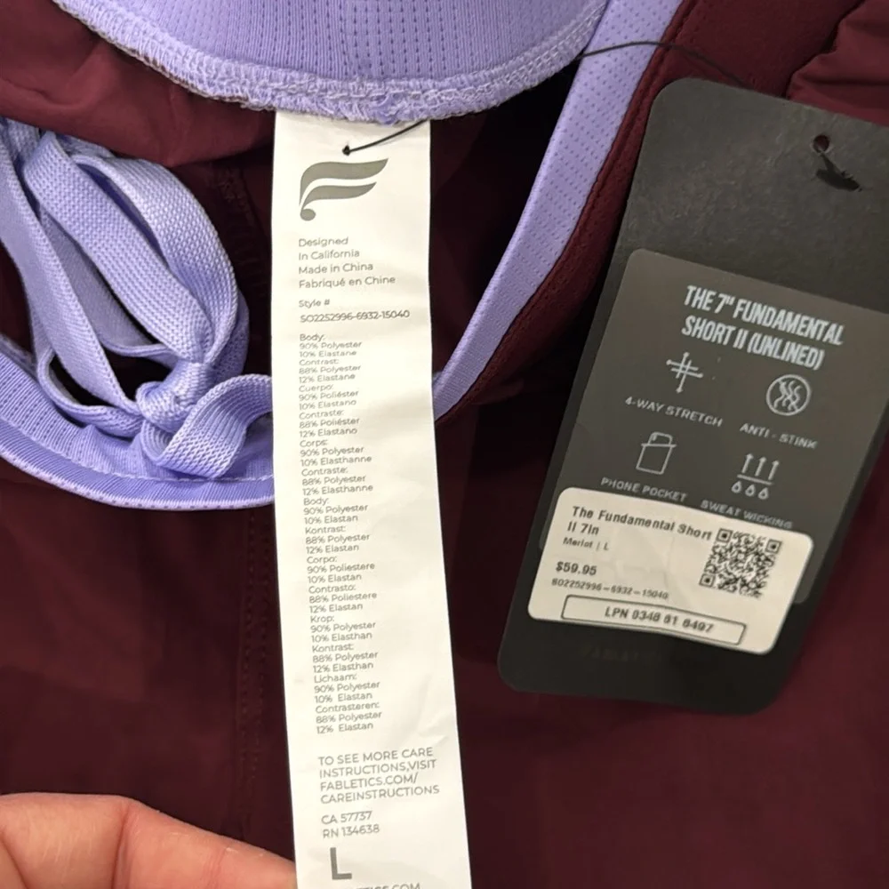 Fabletics Men's Burgundy Athletic 7 inch Shorts with Lavender Waistband NWT - Picture 9 of 11